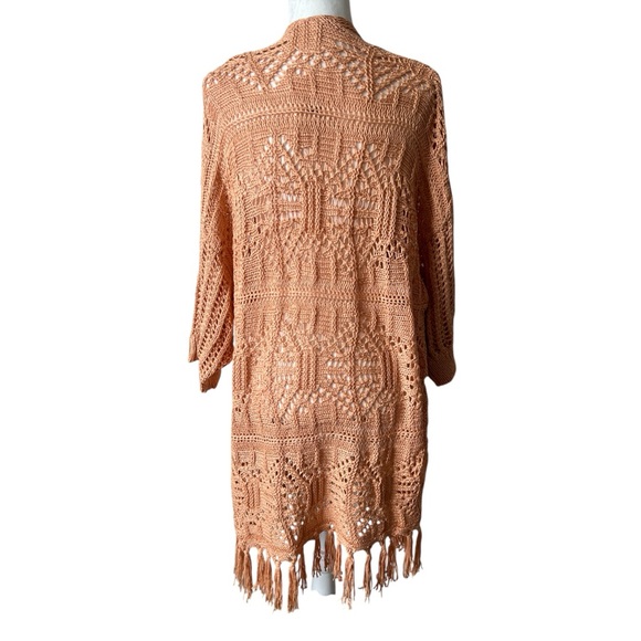 NKN Nekane Orange Zaniah Open Front Midi Kimono Cardigan Fringe Boho Size M/L - Picture 10 of 11